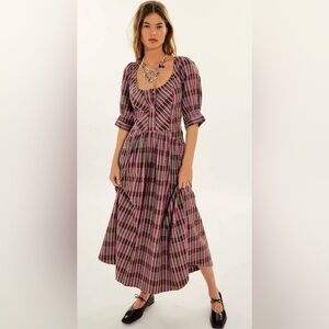 Free People Tulie Plaid Midi Dress Size Small
